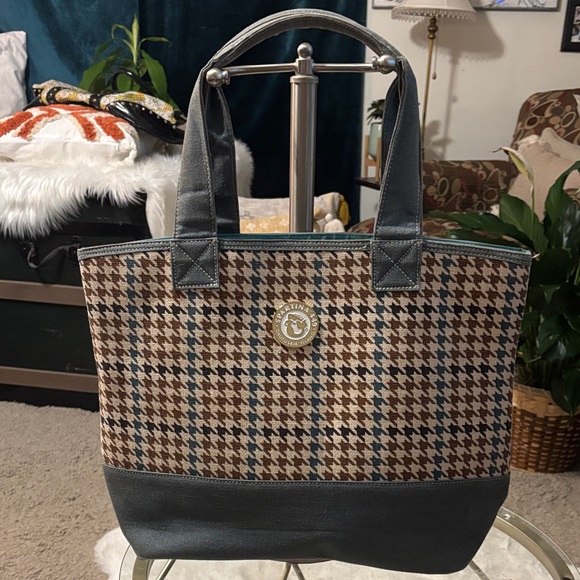 Spartina 449 Houndstooth Tote - Green and Brown - Picture 1 of 9
